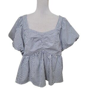 NWOT Old Navy Size XL Blue & White Puff Sleeve Square Neck Peplum Blouse